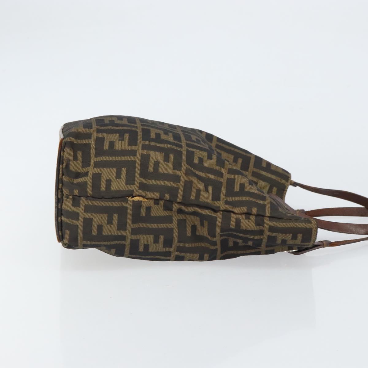 FENDI Zucca Canvas Hand Bag Brown Black Auth 163278