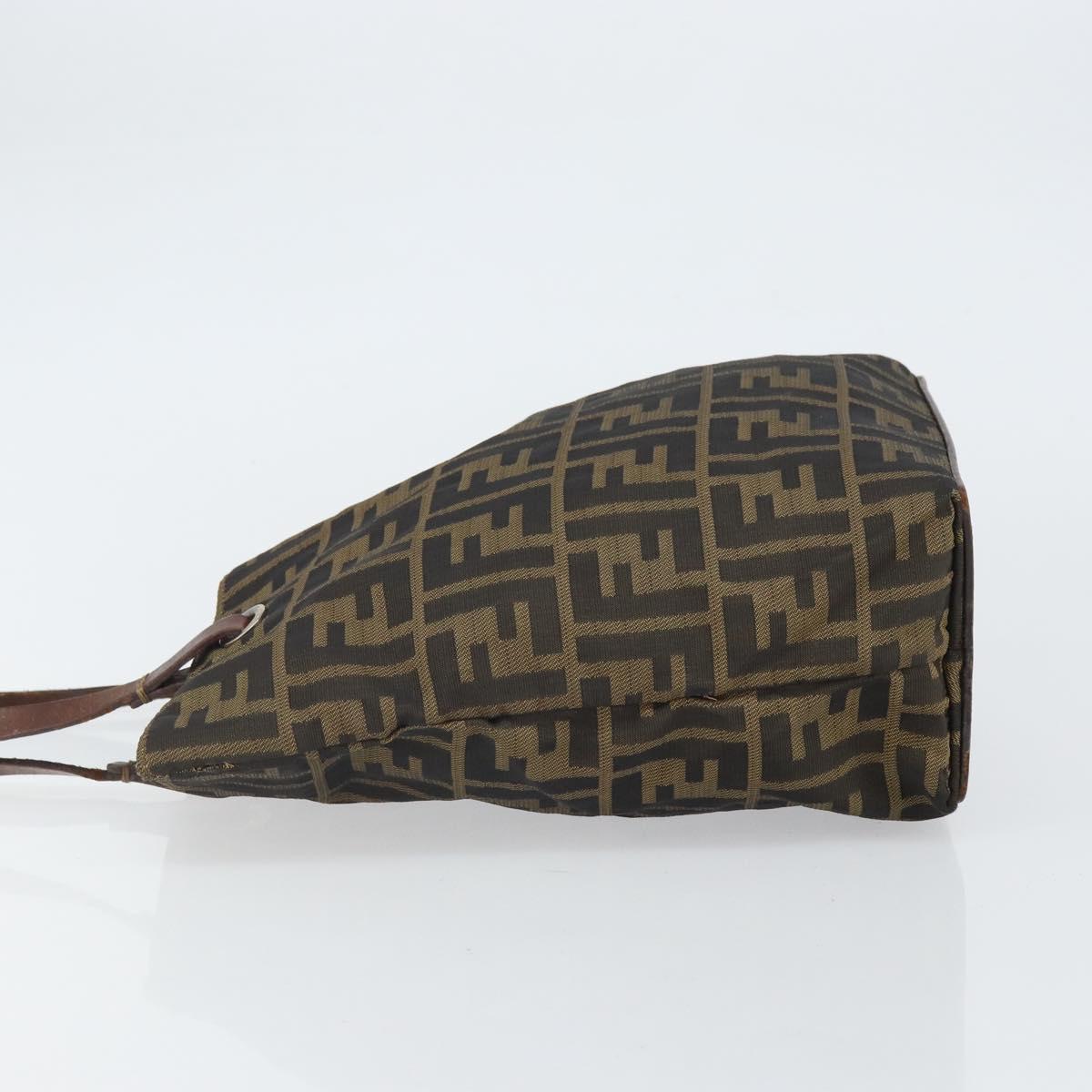 FENDI Zucca Canvas Hand Bag Brown Black Auth 163278