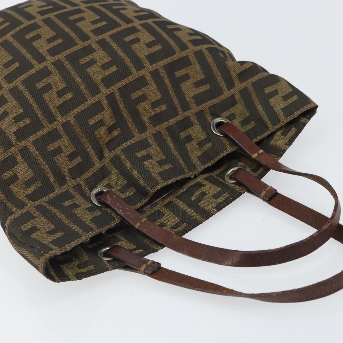 FENDI Zucca Canvas Hand Bag Brown Black Auth 163278