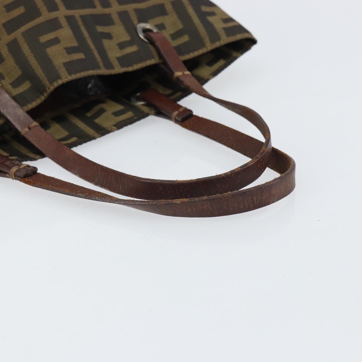 FENDI Zucca Canvas Hand Bag Brown Black Auth 163278