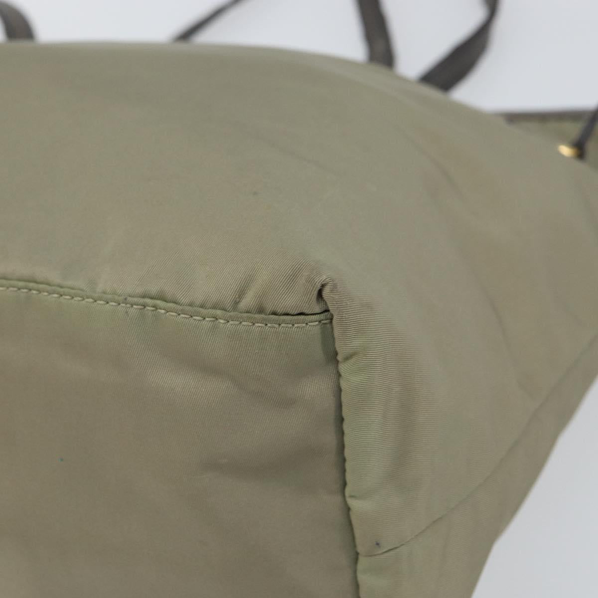 PRADA Tote Bag Nylon Beige Gold Auth 163284