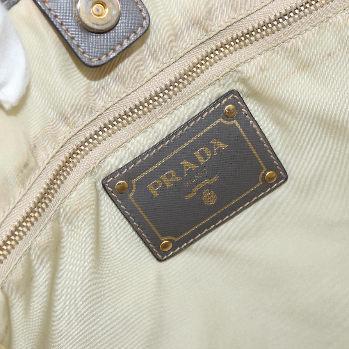 PRADA Tote Bag Nylon Beige Gold Auth 163284