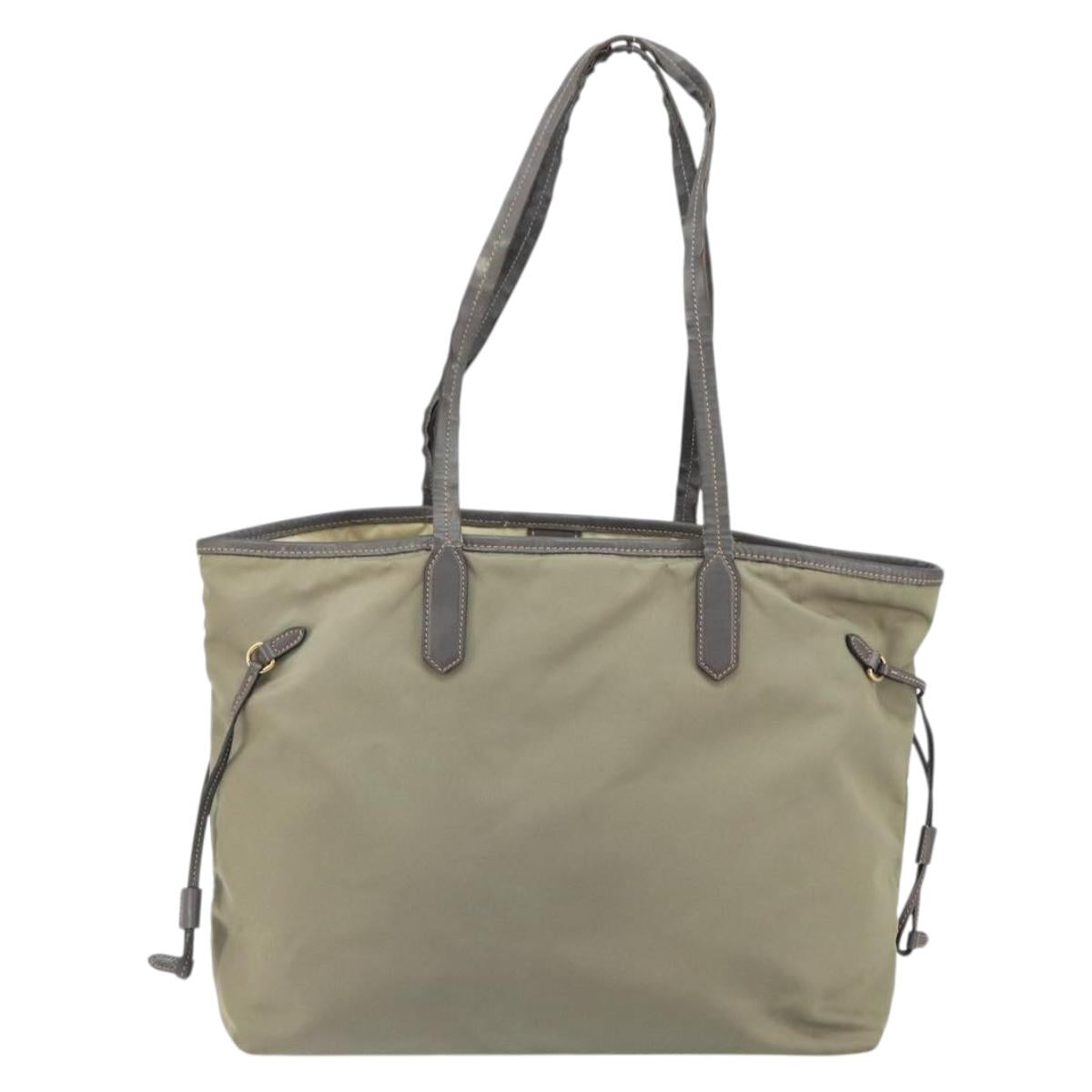 PRADA Tote Bag Nylon Beige Gold Auth 163284