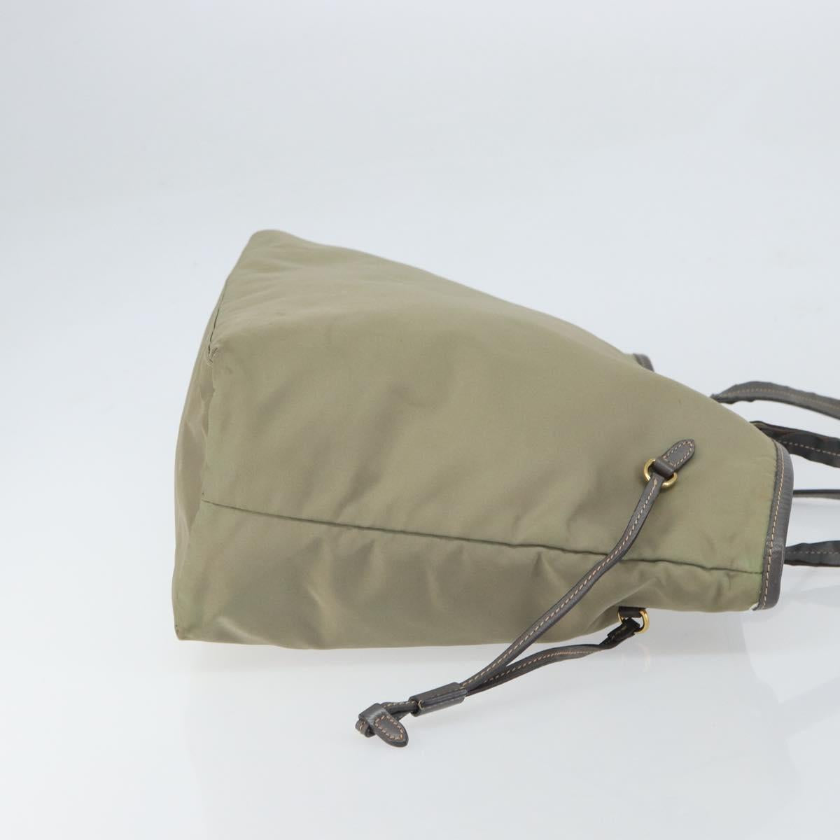 PRADA Tote Bag Nylon Beige Gold Auth 163284