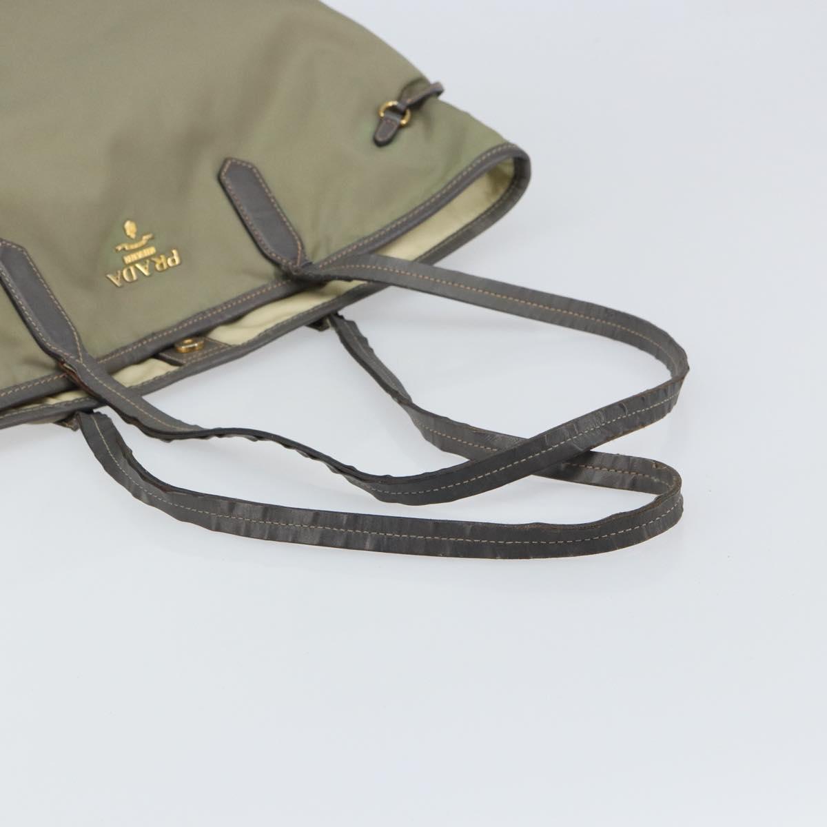 PRADA Tote Bag Nylon Beige Gold Auth 163284