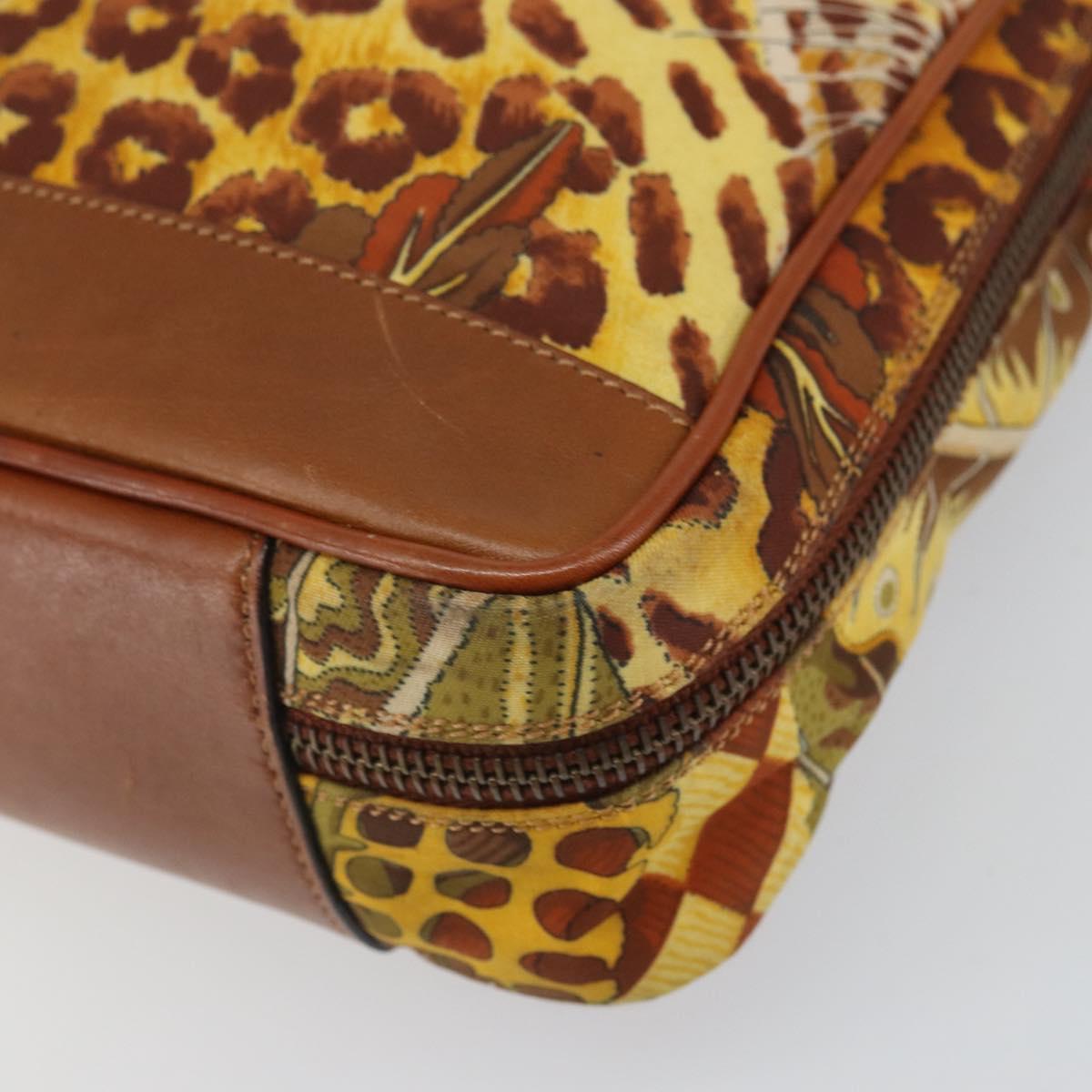 Salvatore Ferragamo Gancini Hand Bag Nylon Brown Gold Auth 163292