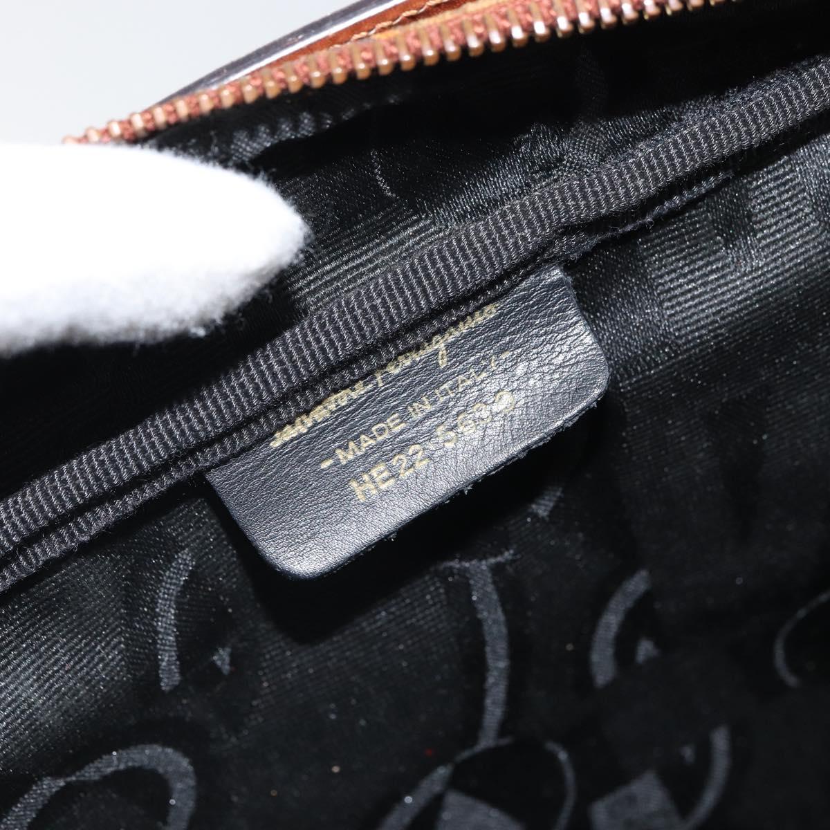 Salvatore Ferragamo Gancini Hand Bag Nylon Brown Gold Auth 163292
