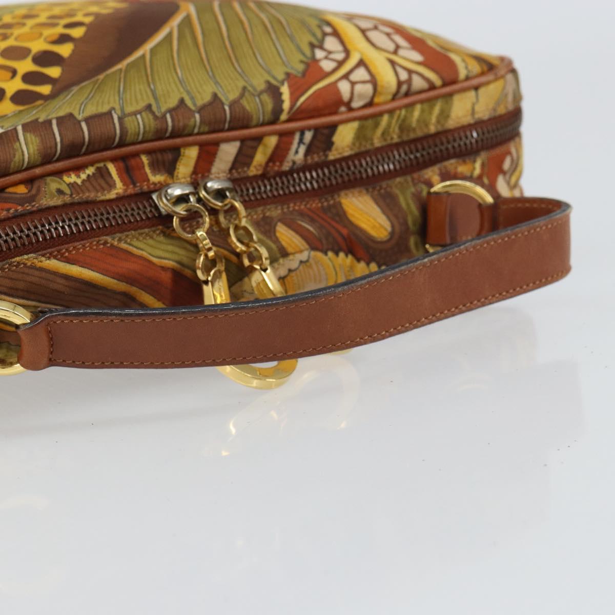 Salvatore Ferragamo Gancini Hand Bag Nylon Brown Gold Auth 163292