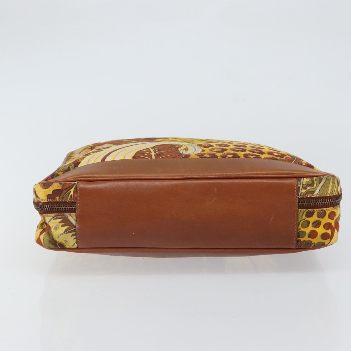Salvatore Ferragamo Gancini Hand Bag Nylon Brown Gold Auth 163292