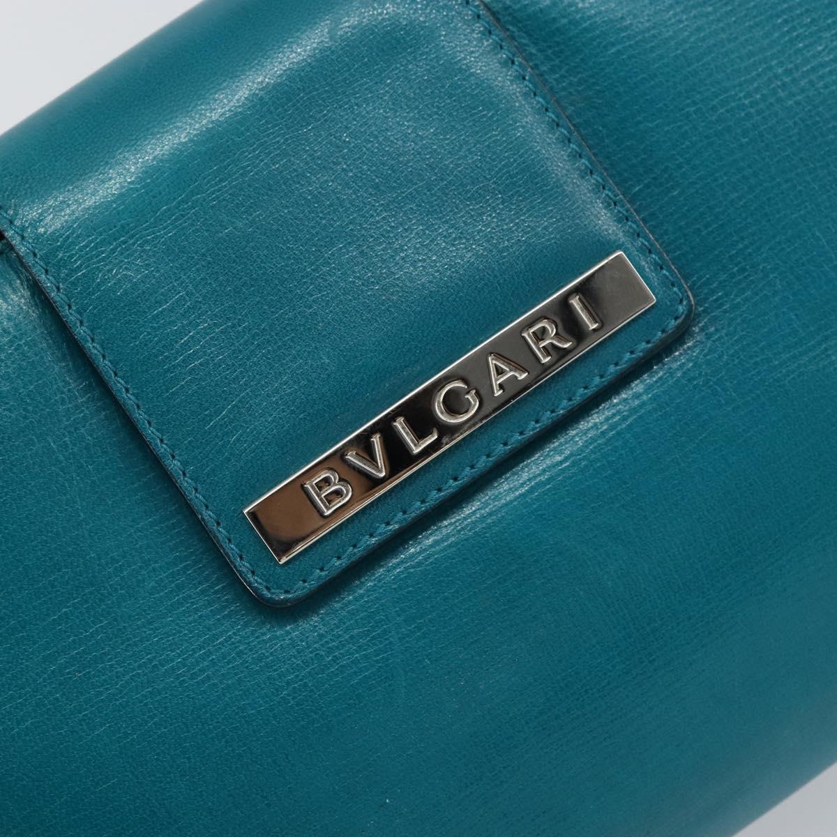 BVLGARI Hand Bag Leather Silver Emerald Green Auth 163293