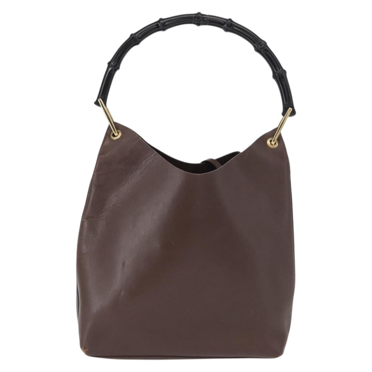 GUCCI Bamboo Shoulder Bag Leather Dark Brown Gold 001 1553 1880 Auth 163296