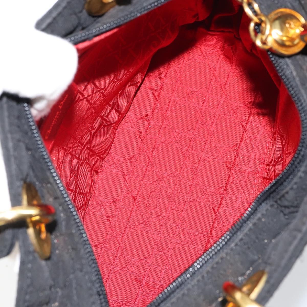 Christian Dior Lady Dior Canage Hand Bag Nylon Black Gold Auth 163297