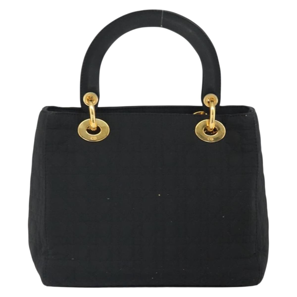 Christian Dior Lady Dior Canage Hand Bag Nylon Black Gold Auth 163297