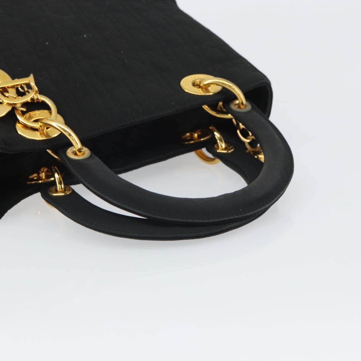 Christian Dior Lady Dior Canage Hand Bag Nylon Black Gold Auth 163297