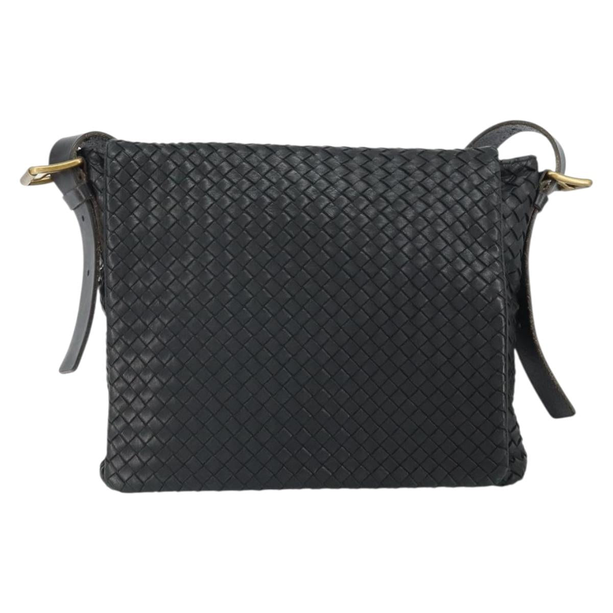 BOTTEGAVENETA INTRECCIATO Shoulder Bag Leather Black Gold Auth 163299