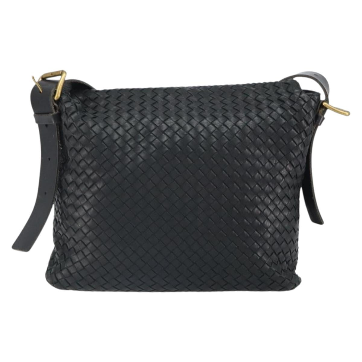 BOTTEGAVENETA INTRECCIATO Shoulder Bag Leather Black Gold Auth 163299
