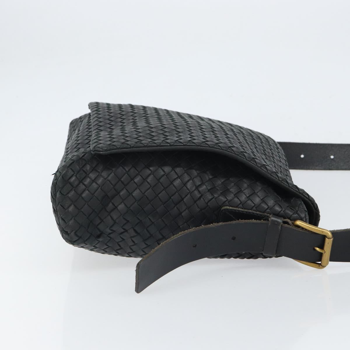 BOTTEGAVENETA INTRECCIATO Shoulder Bag Leather Black Gold Auth 163299