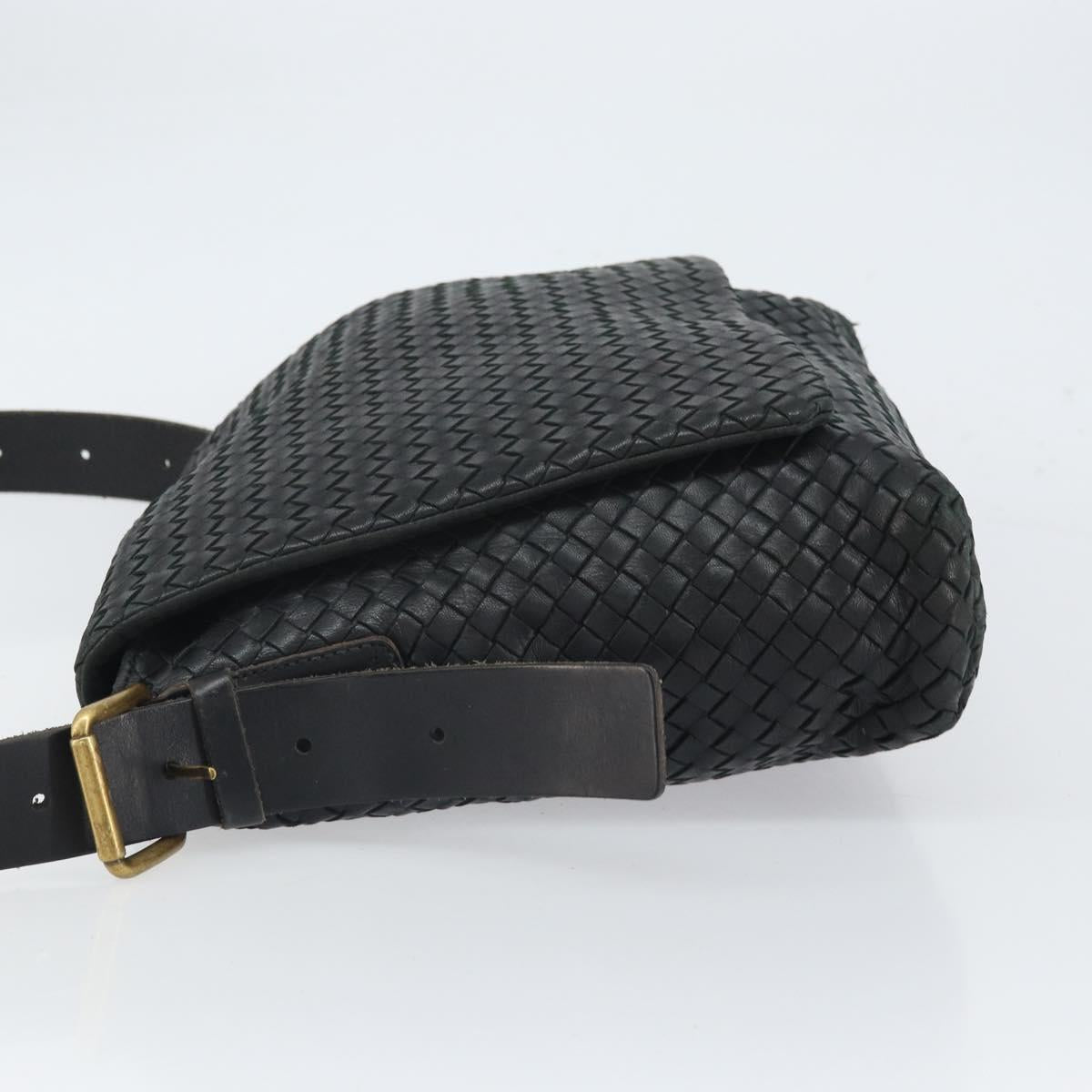 BOTTEGAVENETA INTRECCIATO Shoulder Bag Leather Black Gold Auth 163299