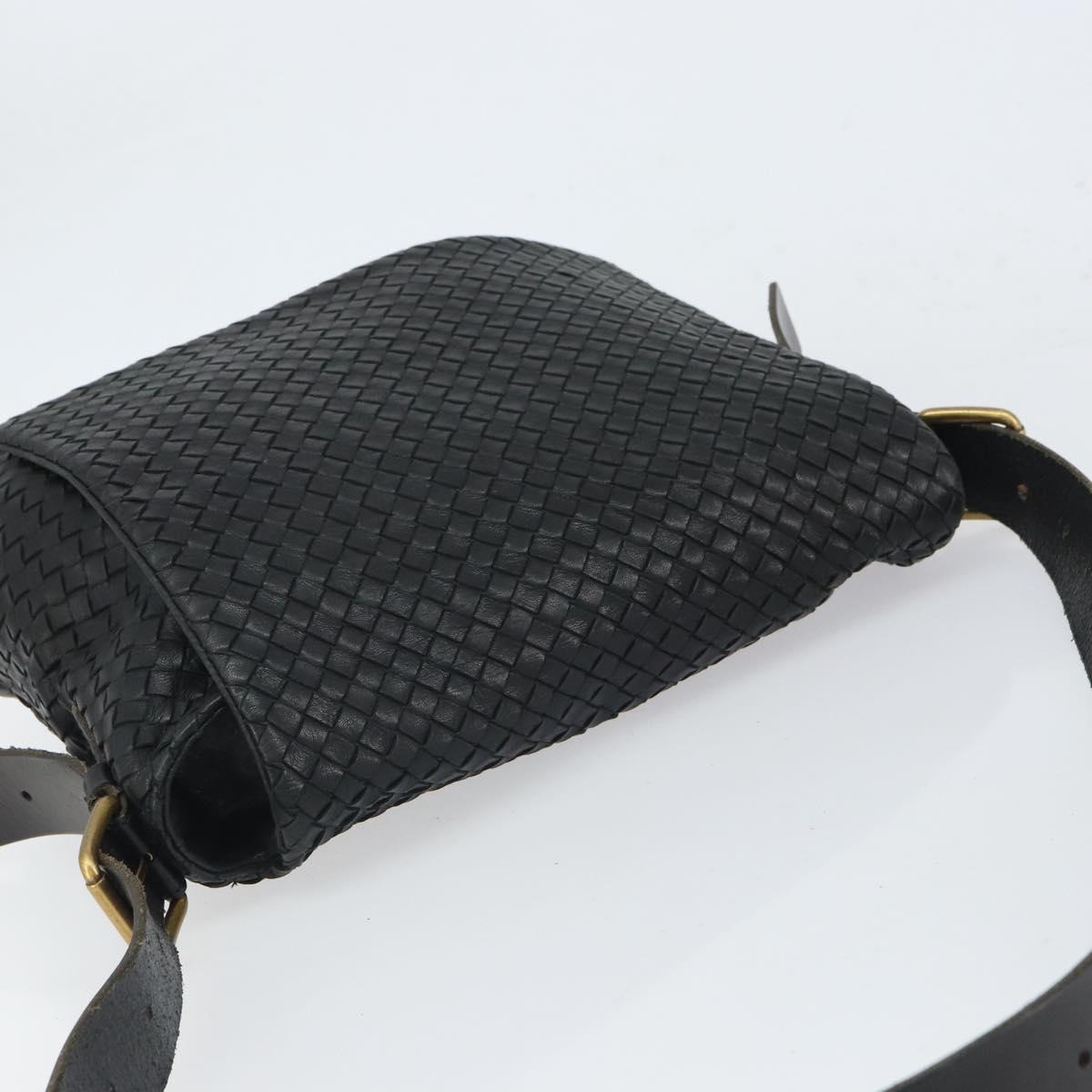BOTTEGAVENETA INTRECCIATO Shoulder Bag Leather Black Gold Auth 163299