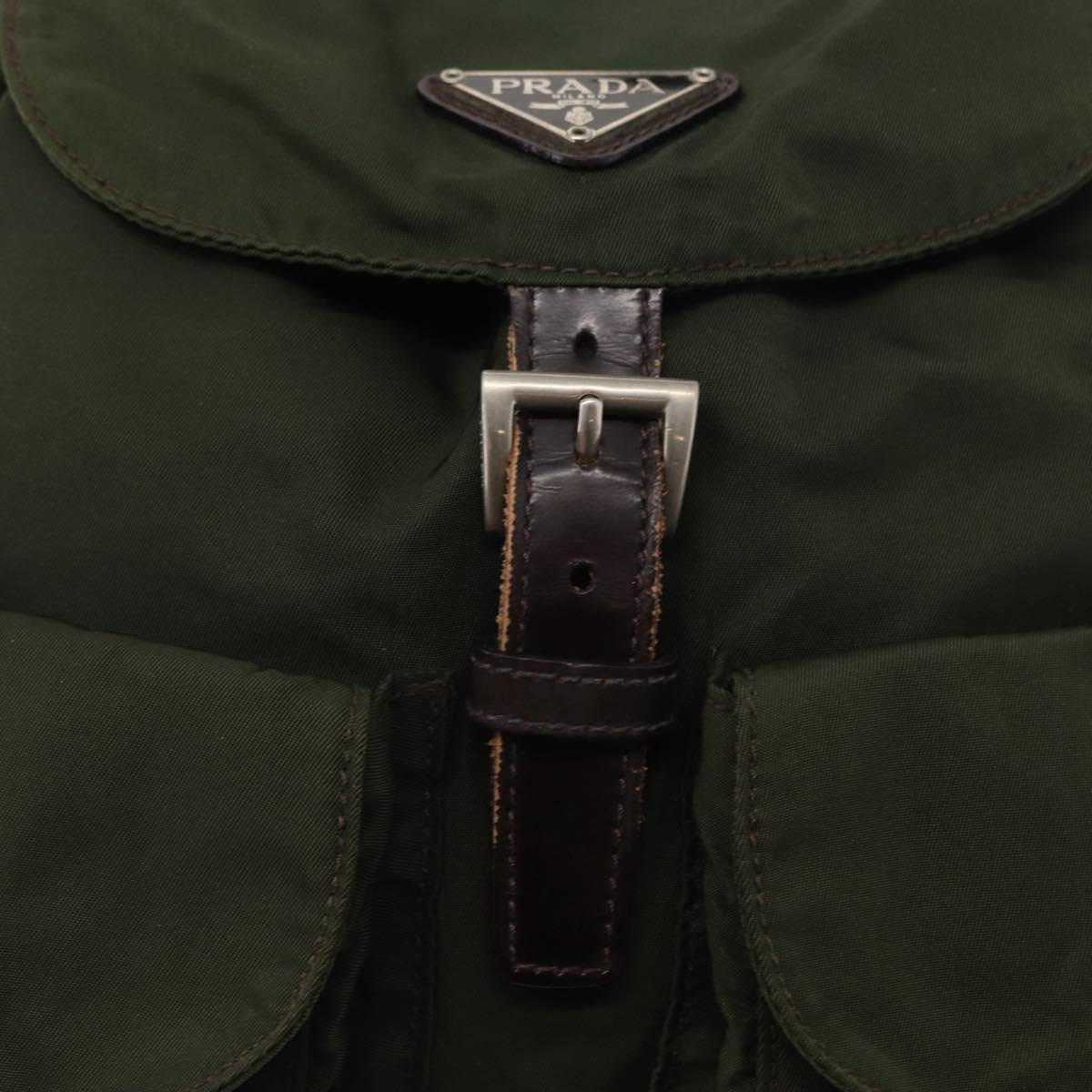 PRADA Backpack Nylon Khaki Silver Auth 163300