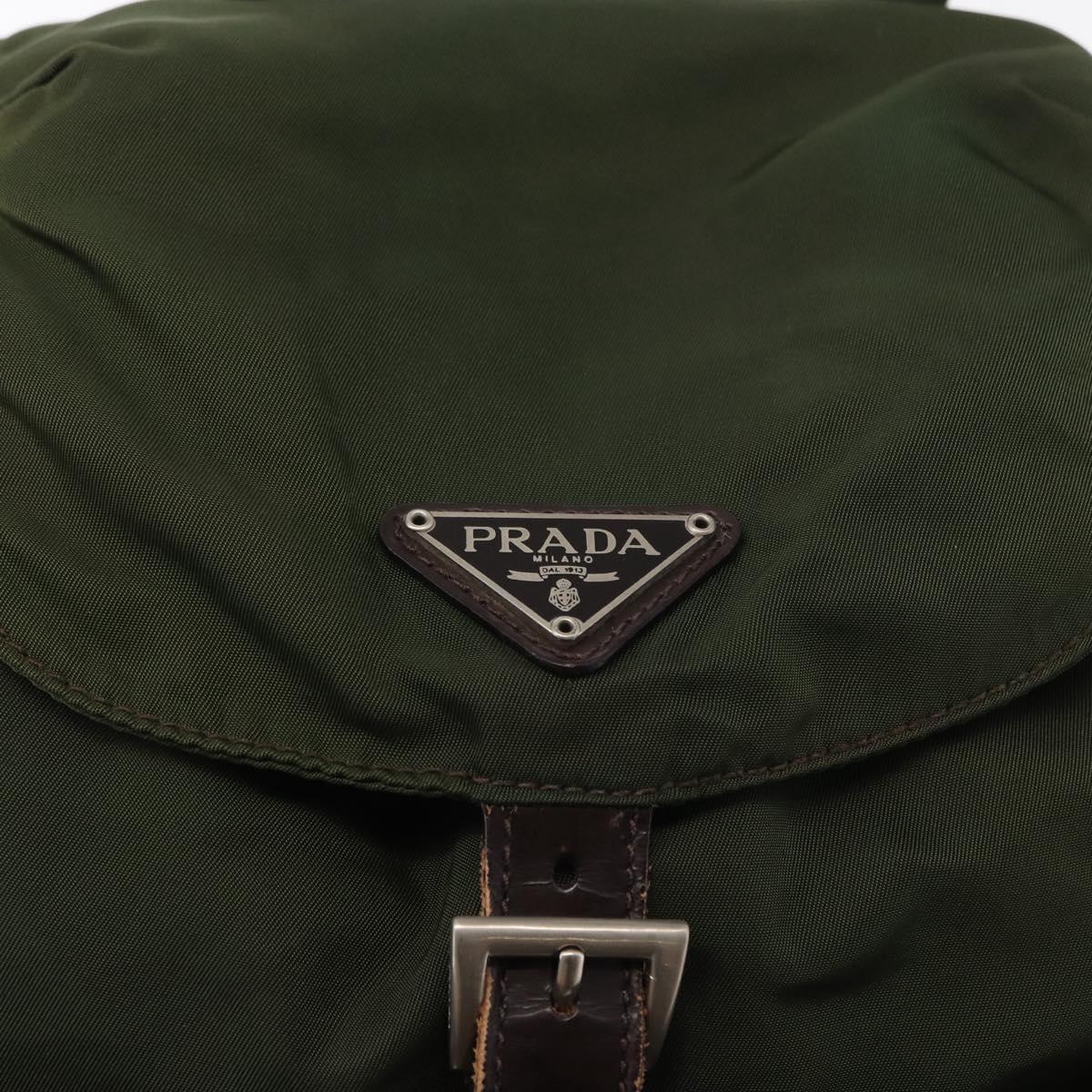 PRADA Backpack Nylon Khaki Silver Auth 163300