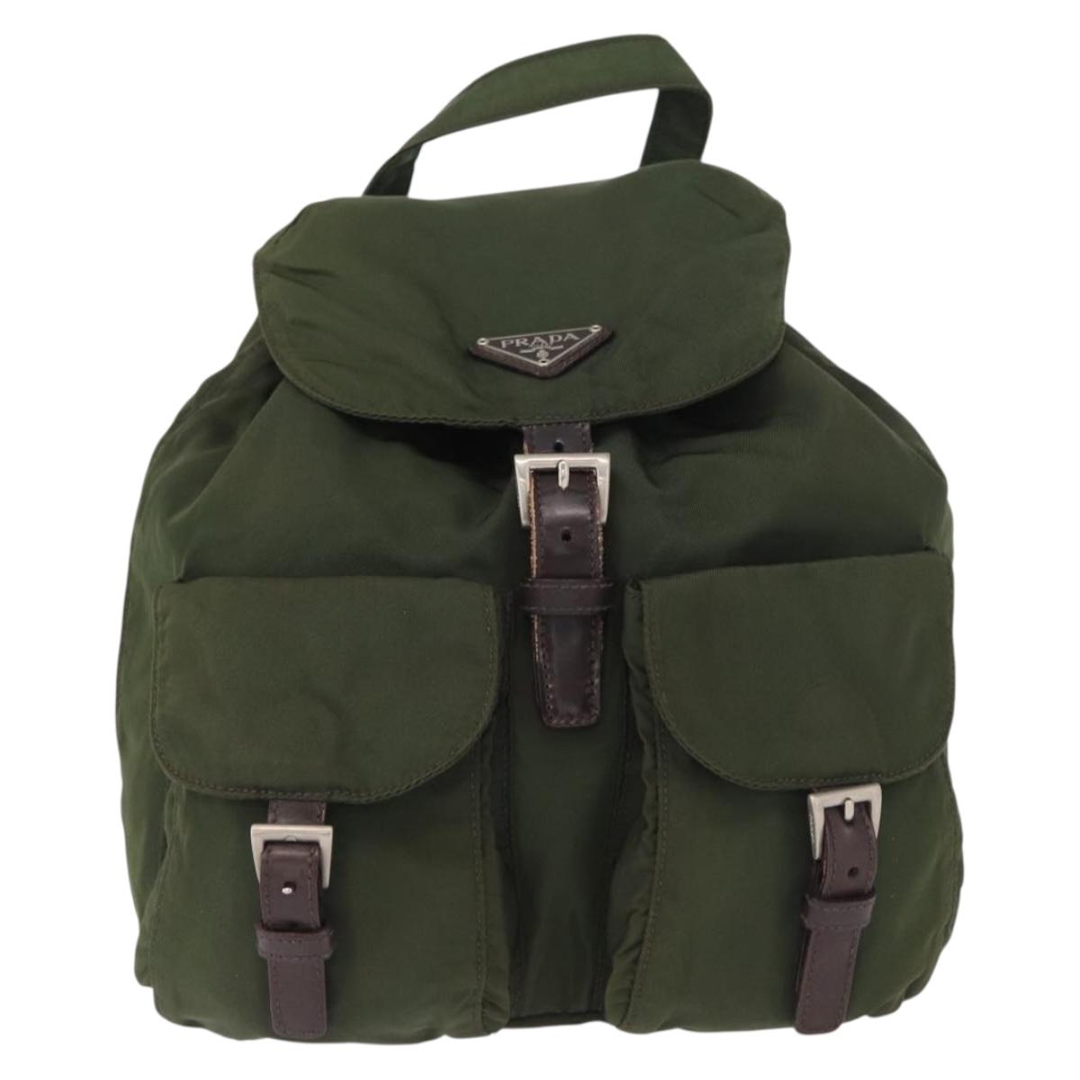 PRADA Backpack Nylon Khaki Silver Auth 163300