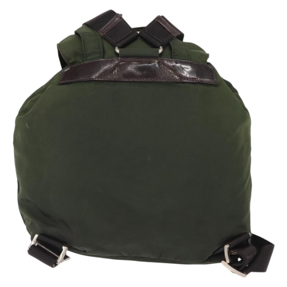 PRADA Backpack Nylon Khaki Silver Auth 163300
