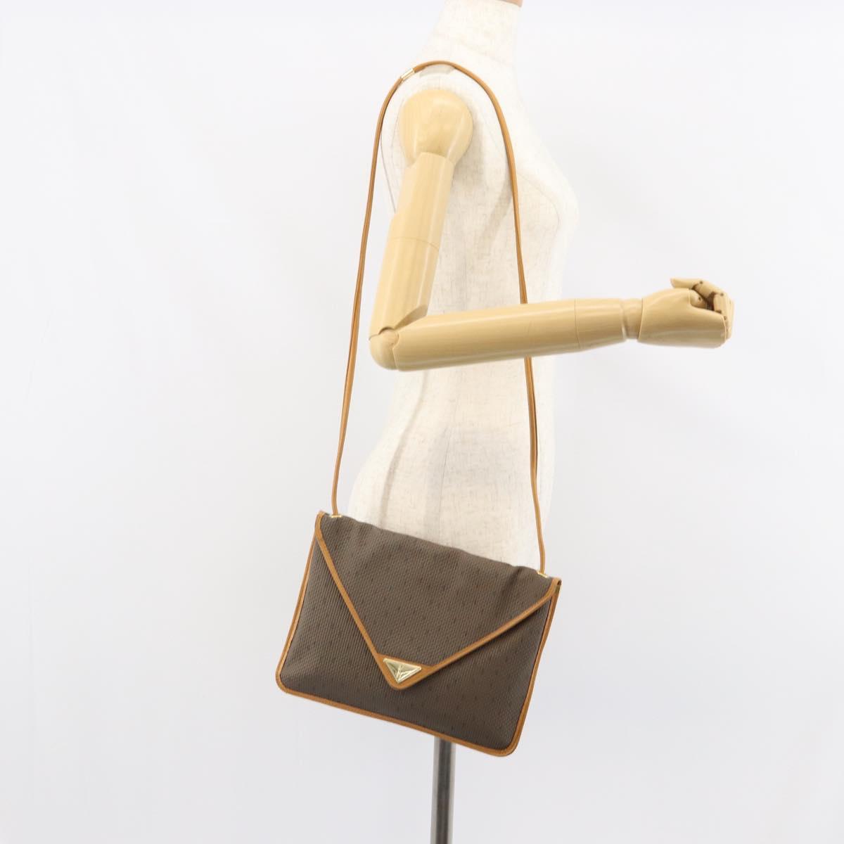 SAINT LAURENT Shoulder Bag PVC Brown Gold Auth 163302