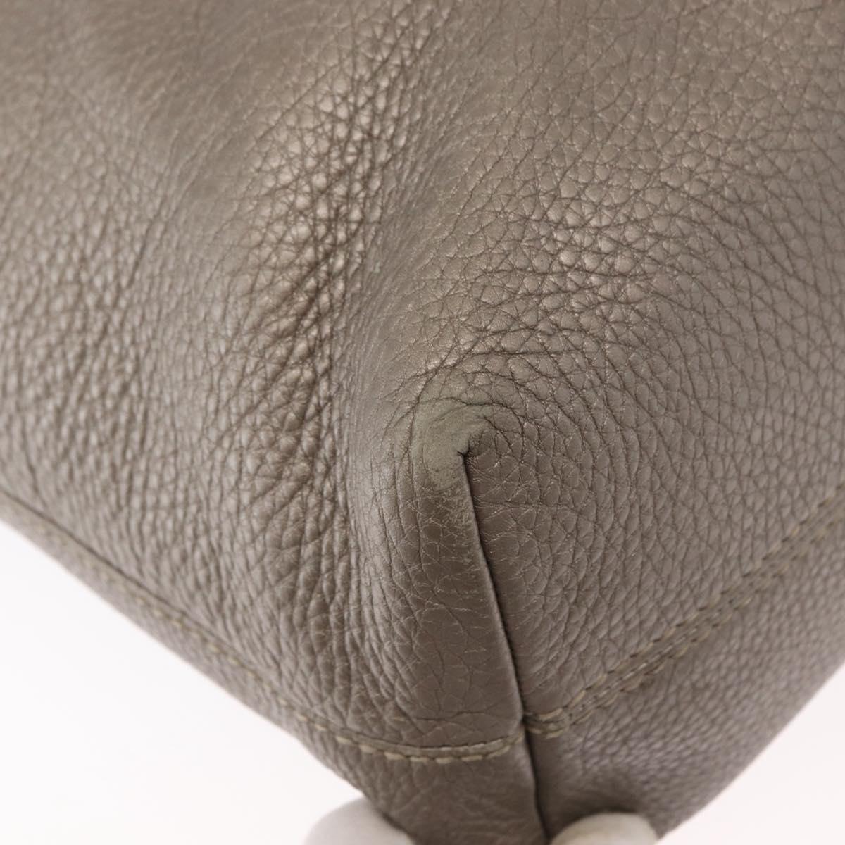 FENDI Celeria Tote Bag Leather Silver Auth 163303