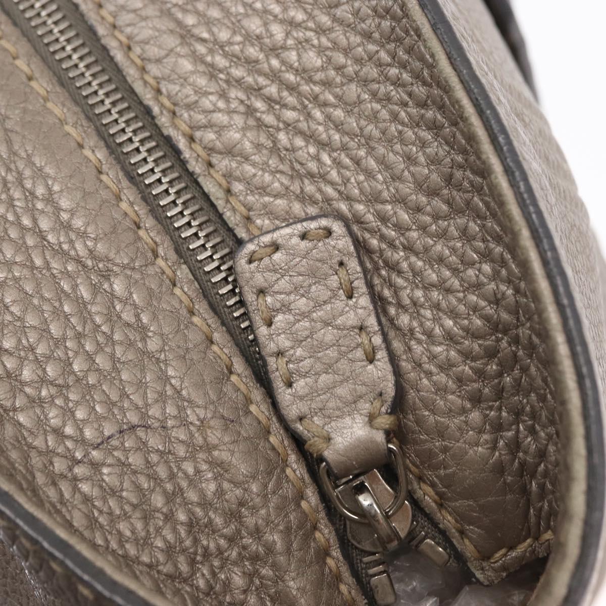 FENDI Celeria Tote Bag Leather Silver Auth 163303