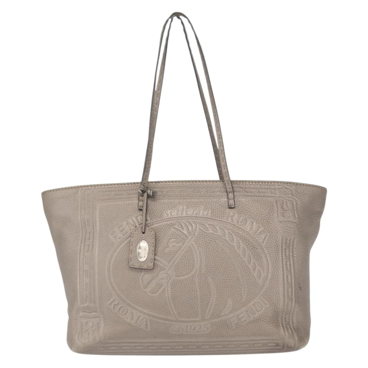 FENDI Celeria Tote Bag Leather Silver Auth 163303