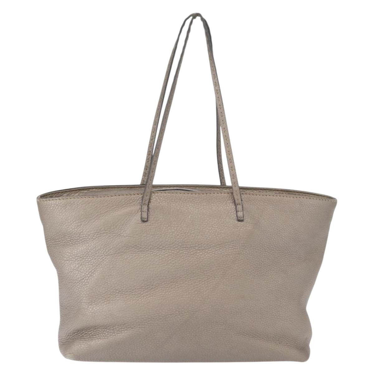 FENDI Celeria Tote Bag Leather Silver Auth 163303