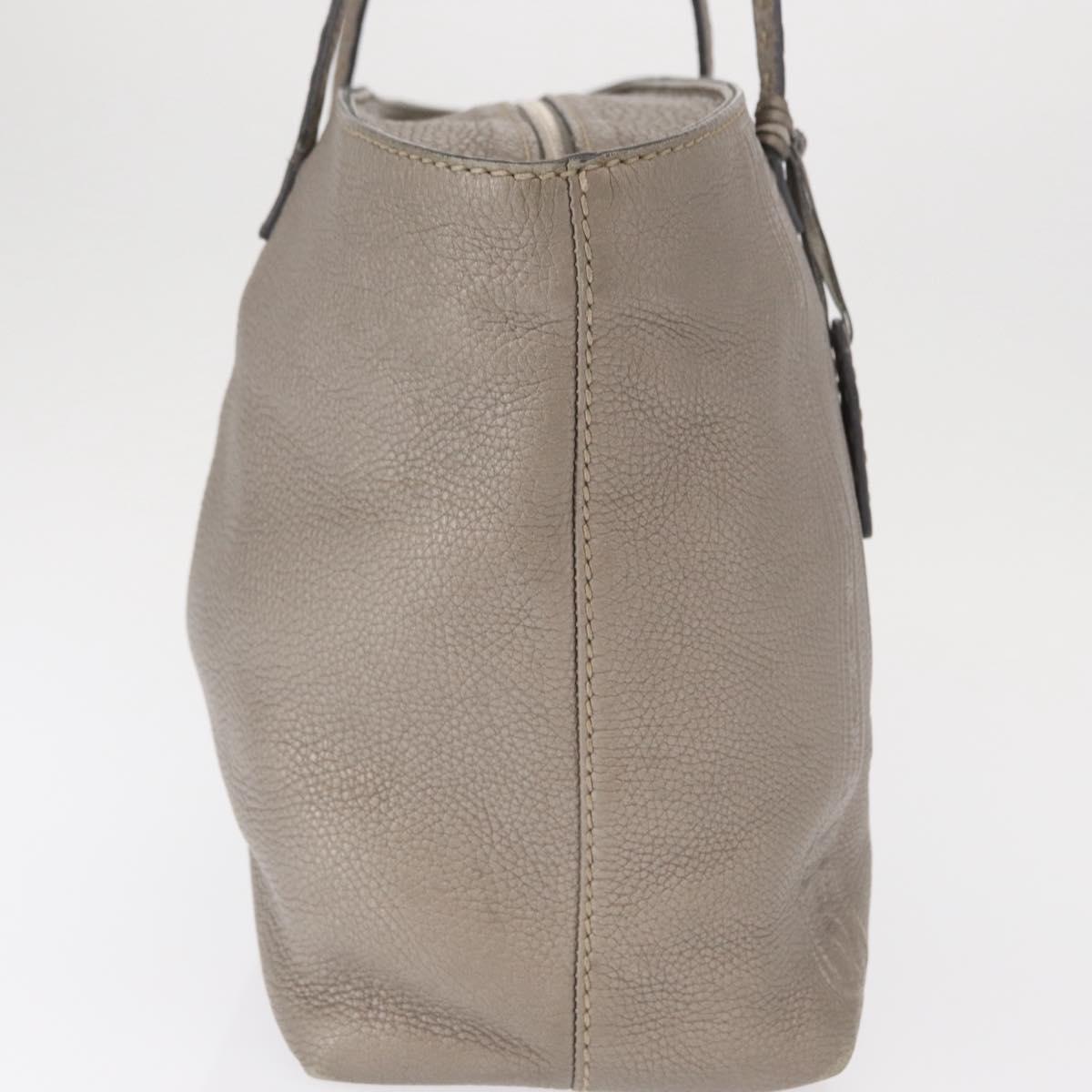 FENDI Celeria Tote Bag Leather Silver Auth 163303