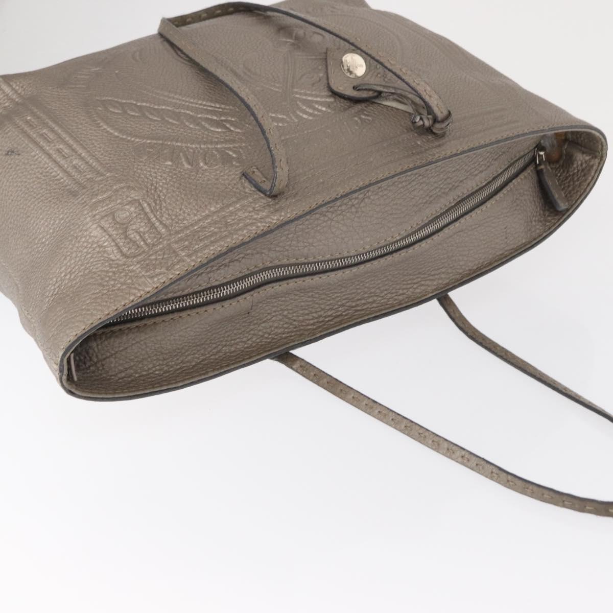 FENDI Celeria Tote Bag Leather Silver Auth 163303