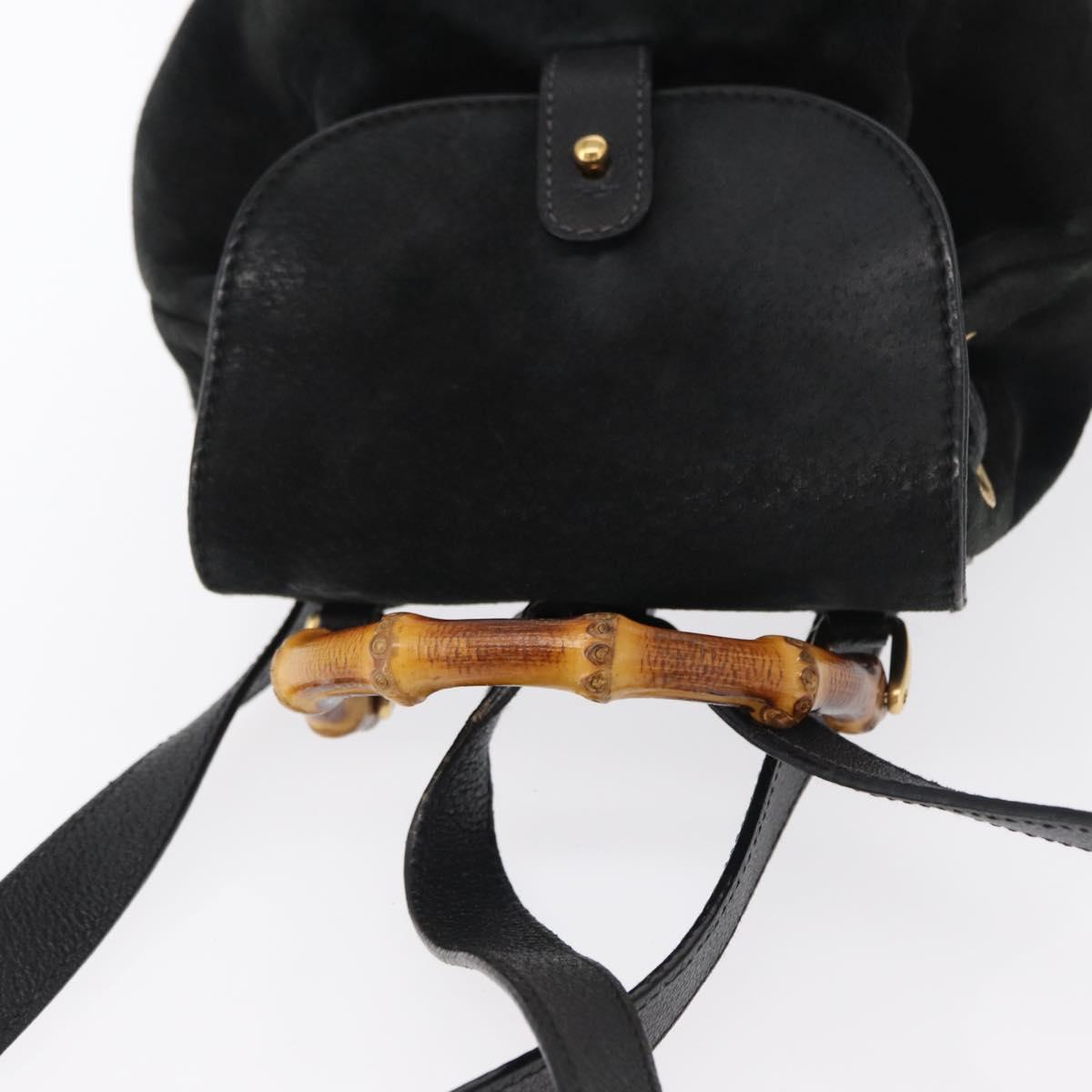 GUCCI Bamboo Backpack Suede Black Gold 003 1705 0030 Auth 163304