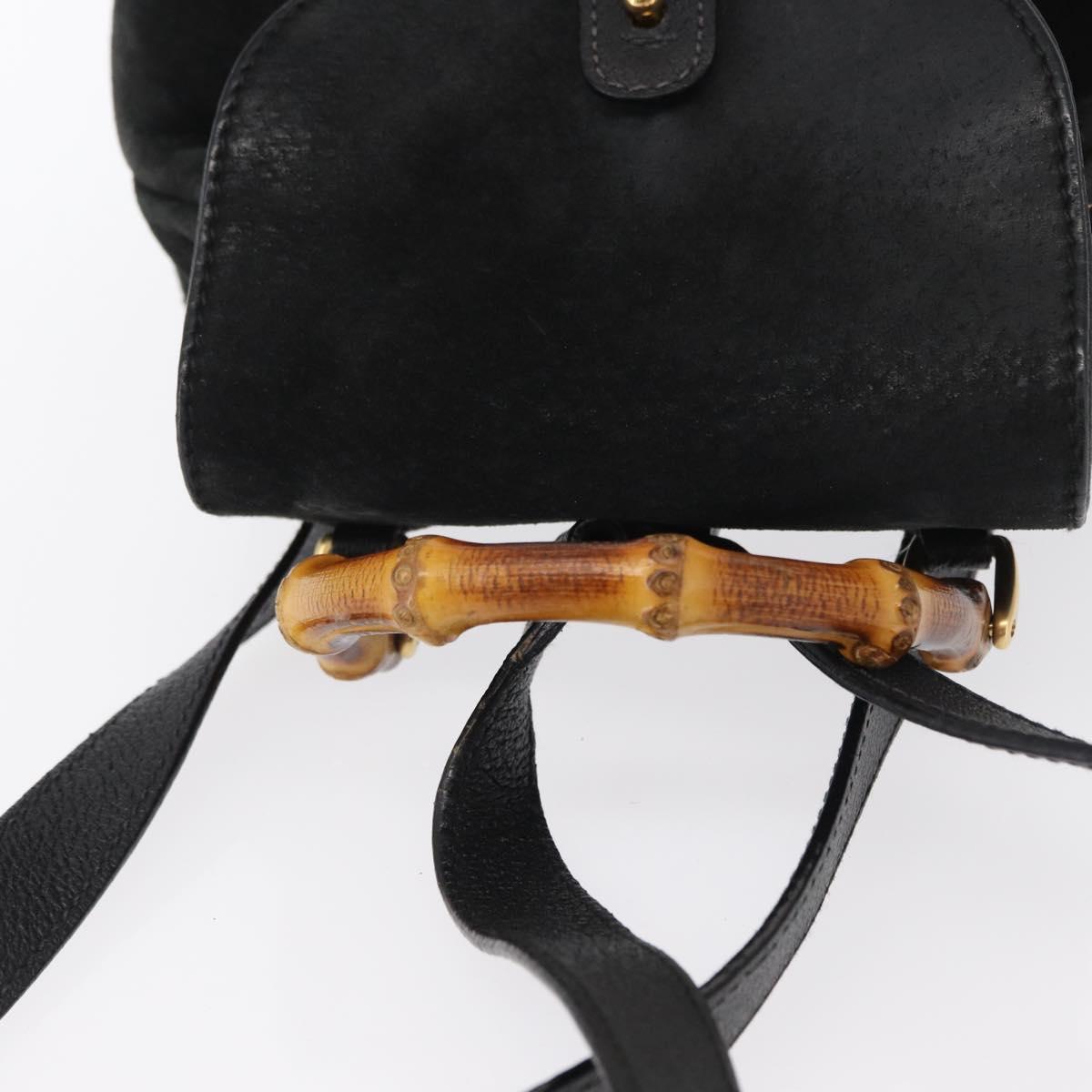 GUCCI Bamboo Backpack Suede Black Gold 003 1705 0030 Auth 163304
