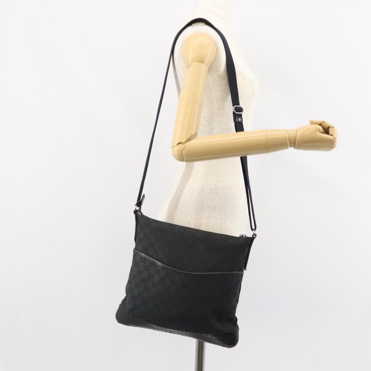 GUCCI GG Canvas Shoulder Bag Black Silver 145857 Auth 163305
