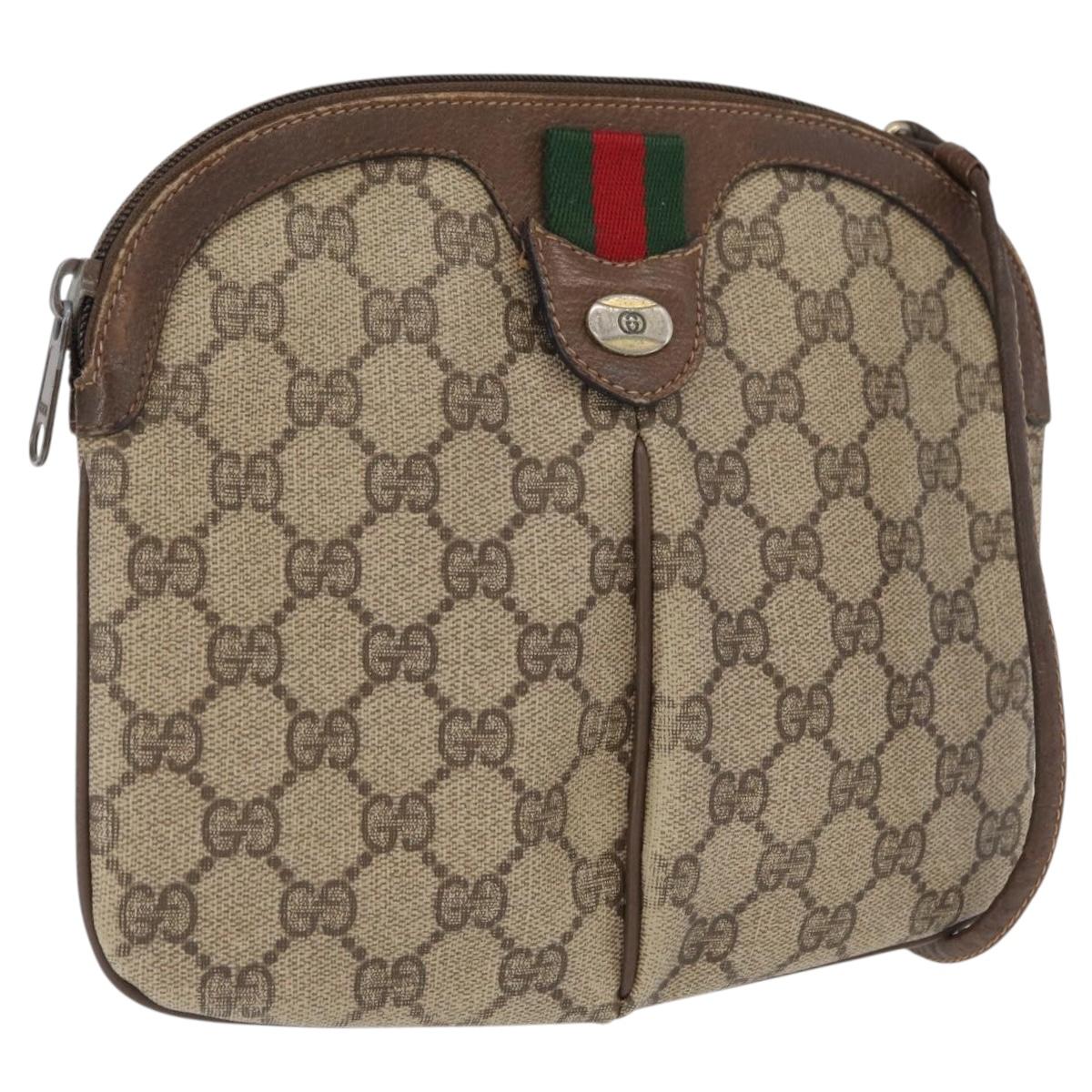 GUCCI GG Supreme Web Sherry Line Shoulder Bag PVC Beige Gold Auth 163314