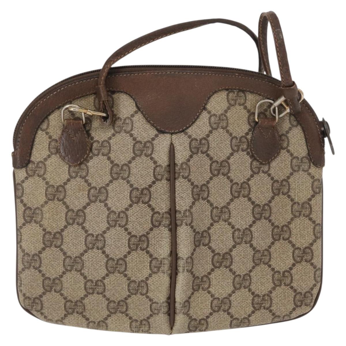GUCCI GG Supreme Web Sherry Line Shoulder Bag PVC Beige Gold Auth 163314