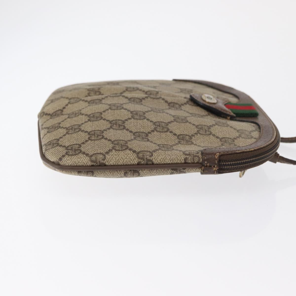 GUCCI GG Supreme Web Sherry Line Shoulder Bag PVC Beige Gold Auth 163314