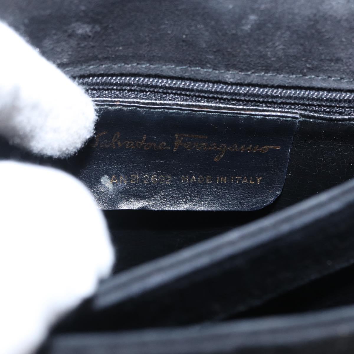 Salvatore Ferragamo Gancini Shoulder Bag Suede Black Gold Auth 163316