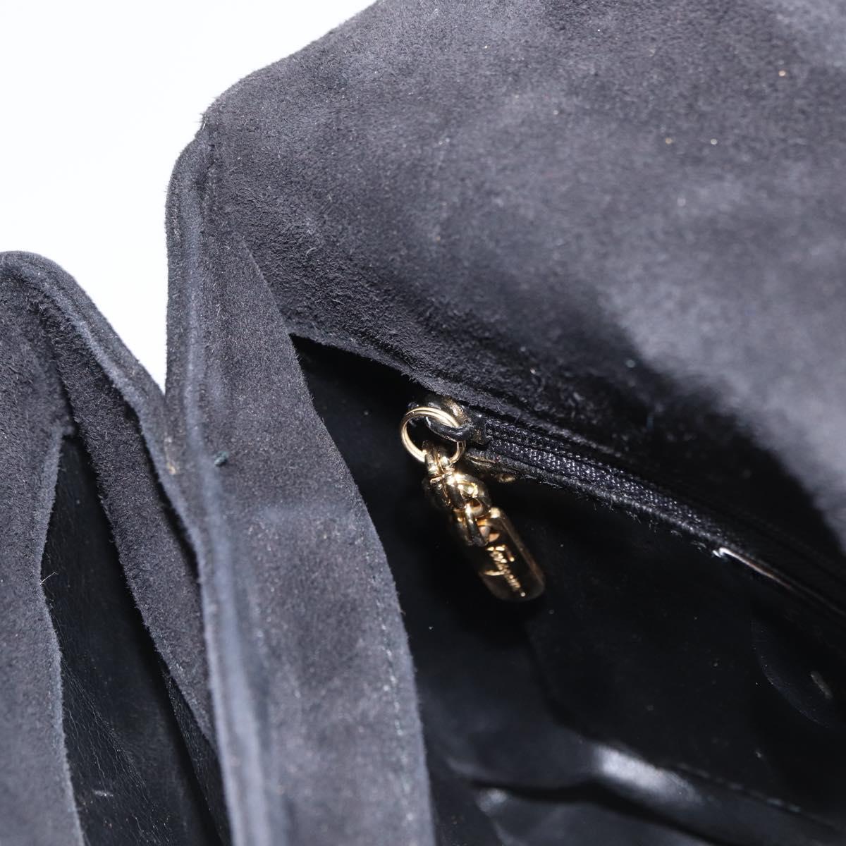 Salvatore Ferragamo Gancini Shoulder Bag Suede Black Gold Auth 163316