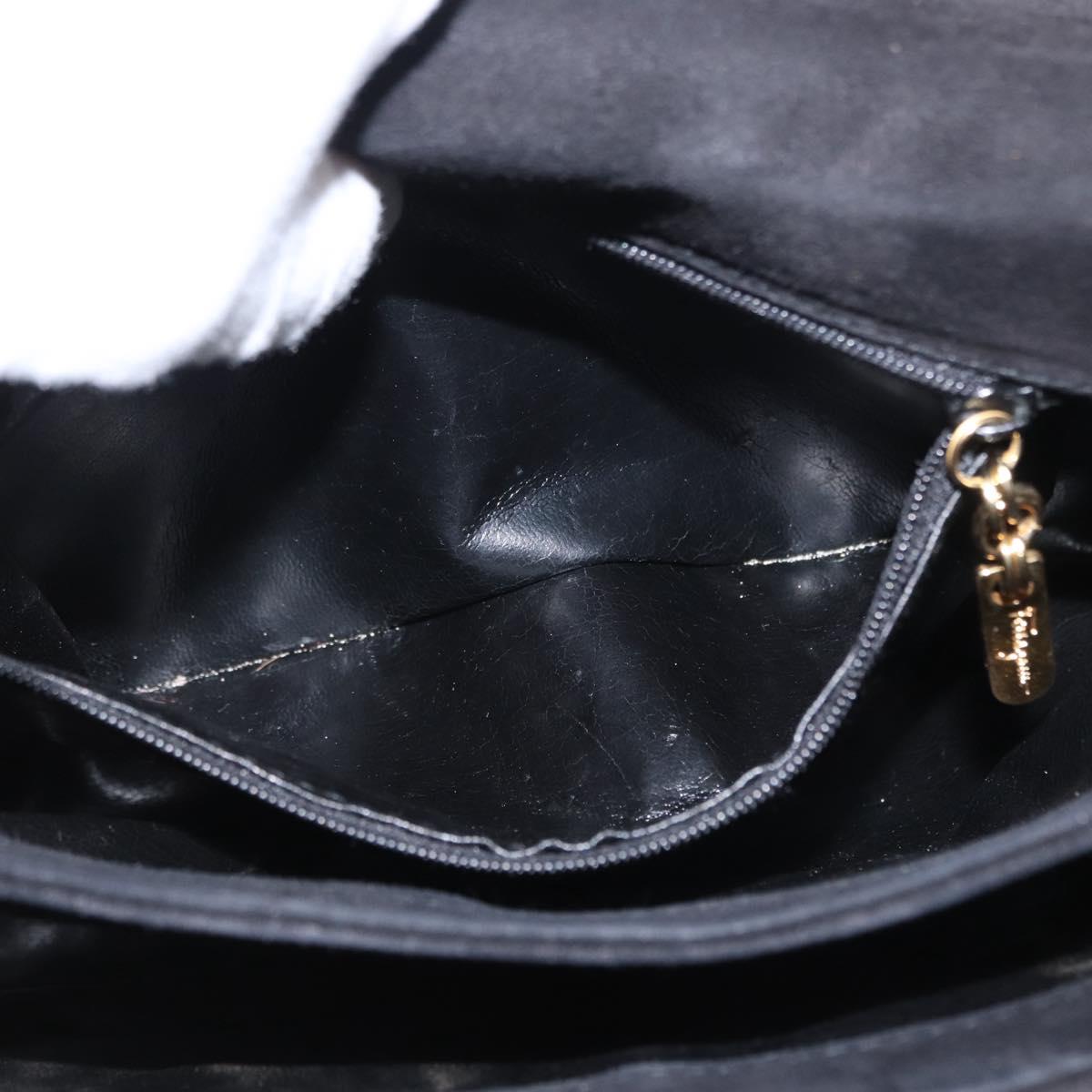 Salvatore Ferragamo Gancini Shoulder Bag Suede Black Gold Auth 163316