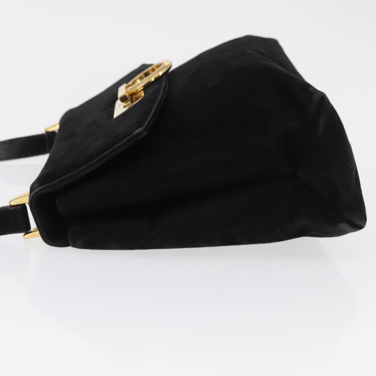 Salvatore Ferragamo Gancini Shoulder Bag Suede Black Gold Auth 163316