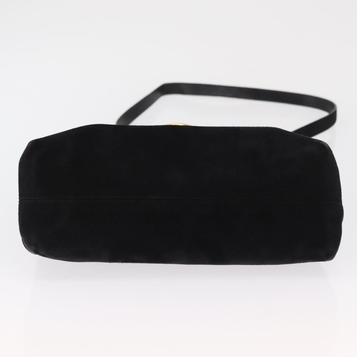 Salvatore Ferragamo Gancini Shoulder Bag Suede Black Gold Auth 163316