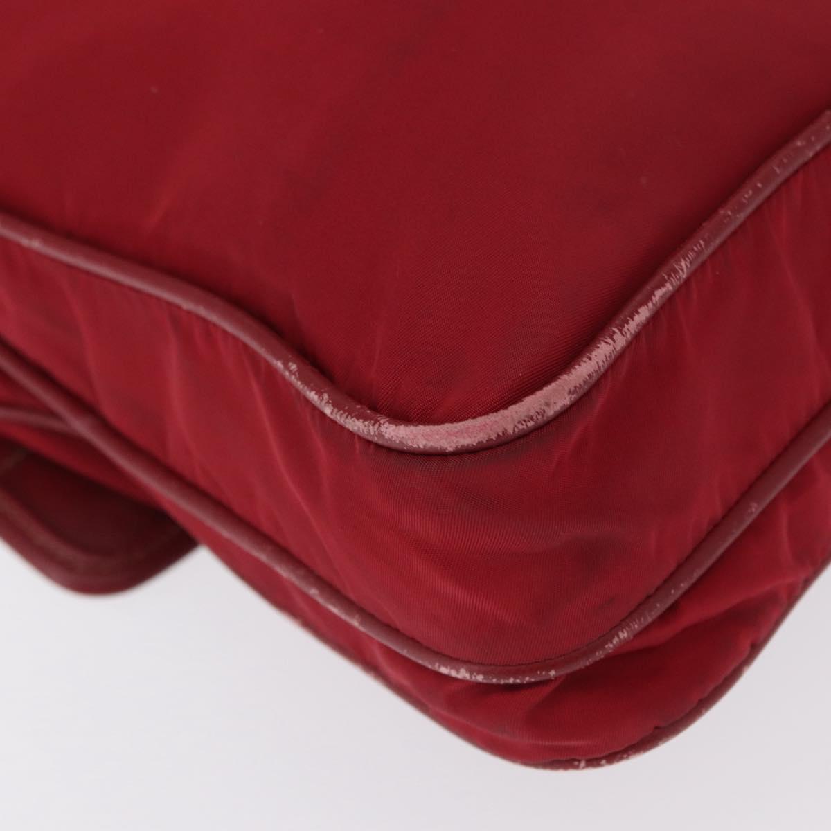 PRADA Shoulder Bag Nylon Red Silver Auth 163326