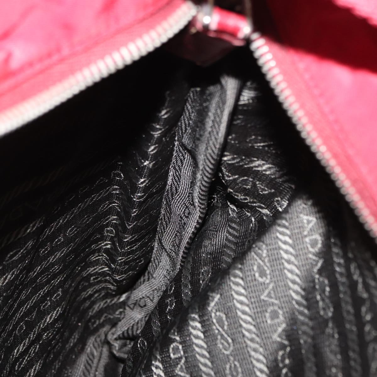 PRADA Shoulder Bag Nylon Red Silver Auth 163326