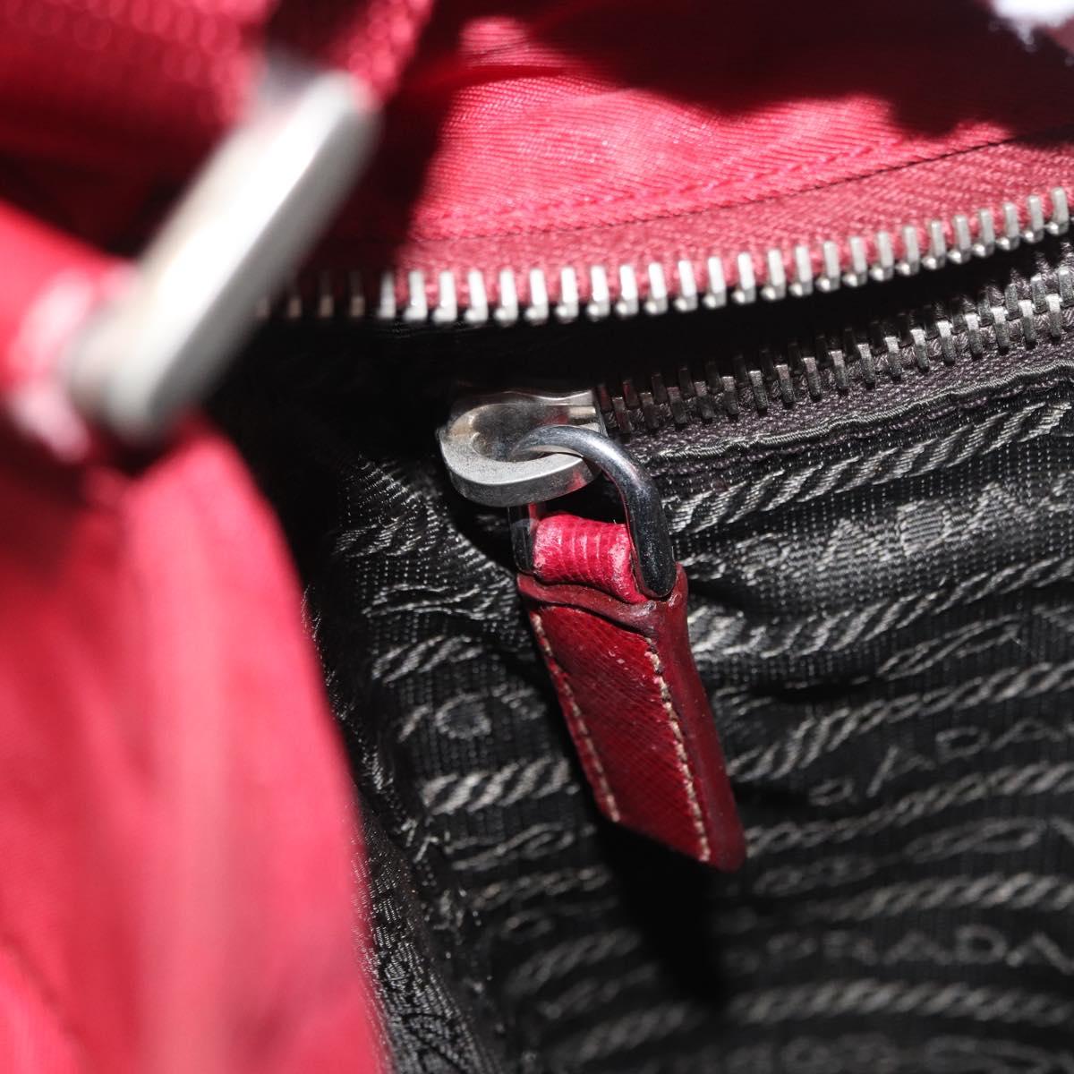 PRADA Shoulder Bag Nylon Red Silver Auth 163326