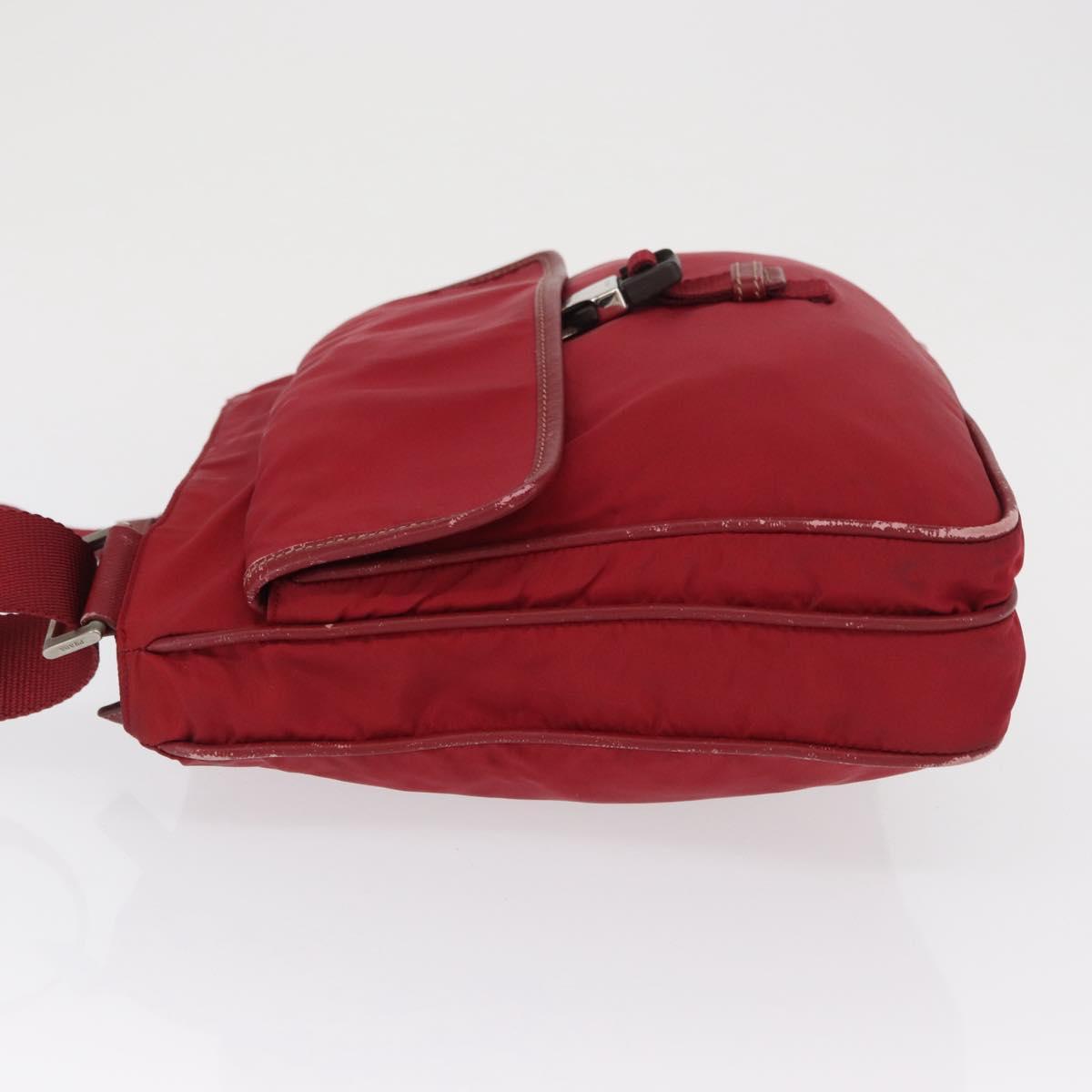 PRADA Shoulder Bag Nylon Red Silver Auth 163326