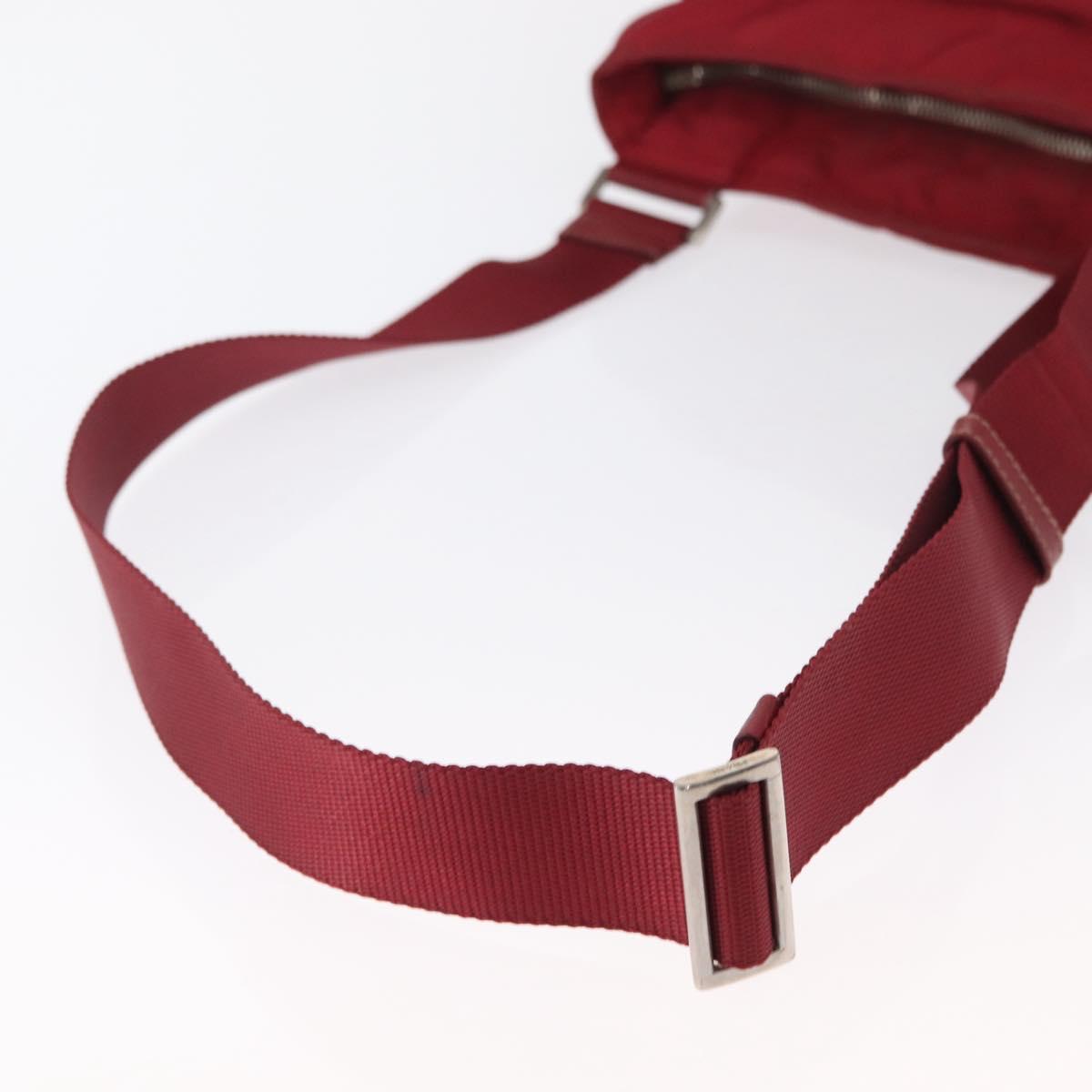 PRADA Shoulder Bag Nylon Red Silver Auth 163326